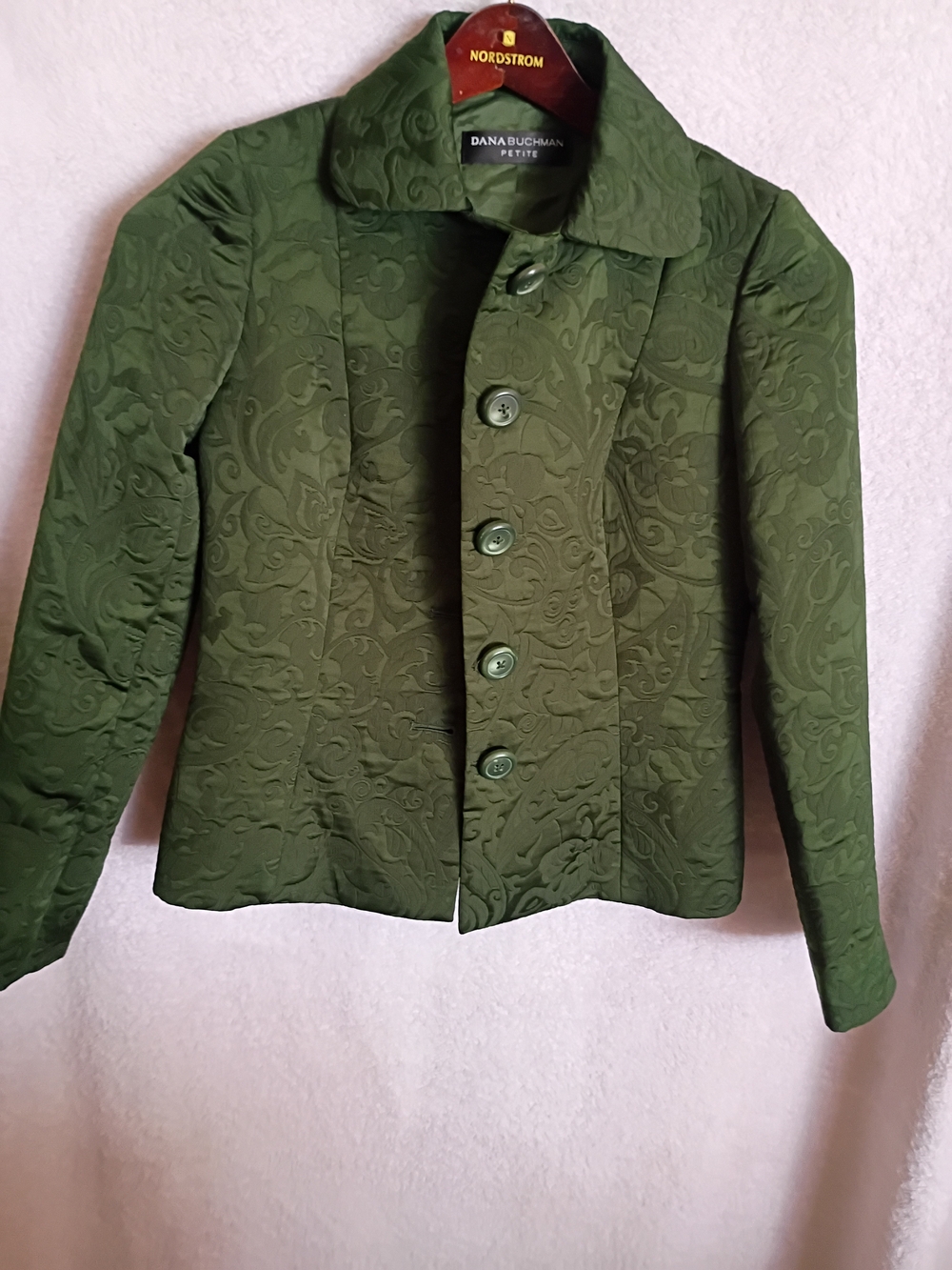 Dana Buchman Quilted Olive Green Button-Front Blazer